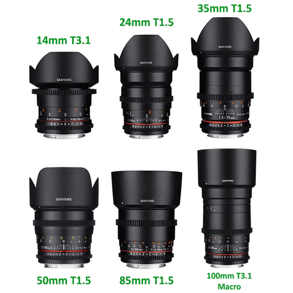 6 lens Samyang Rokinon VDSLR II set cho quay phim